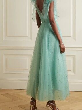 Monique Lhuillier Mini Star Bow Embellished Glitter Tulle Gown